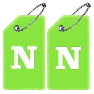 lot 13027 image: Initial Luggage Tag 2 Pack, Silicone Luggage Tags for Suitcases with Privacy Name ID Card and Metal Loops, Travel Bag Tags for Luggage (N)