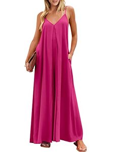lot 13036 image: ANRABESS Womens Summer Casual Spaghetti Strap V Neck Oversized Wide Leg Jumpsuit Pockets Beach Travel Outfits 789shenmeihong-XL Rose