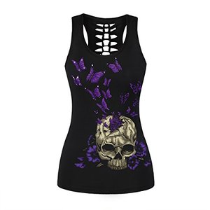 lot 13047 image: Womens Skull Shirts Cut Out Workout Yoga Running Tank Tops Sleeveless Casual Shirts Tops (Butterfly Skull 002,M)