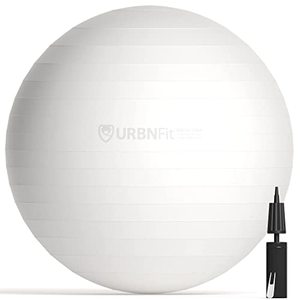 lot 13048 image: URBNFit Exercise Ball - Yoga Ball for Workout, Pilates, Pregnancy, Stability - Swiss Balance Ball wPump - Fitness Ball Chair for Office, Home Gym, Labor- White, 22 in