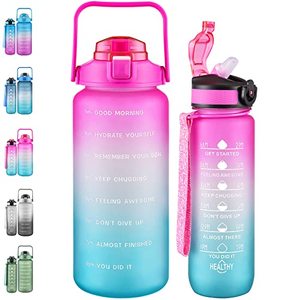 lot 13054 image: Bstge 2 Pack Motivational Water Bottle, 27 oz & 64 oz Water Bottle with Times to Drink, Leakproof & BPA Free, Half Gallon Water Bottle with Straw for Office, School, Gym and Workout