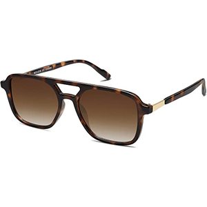 lot 13058 image: SOJOS Retro Aviator Sunglasses for Women Men,Trendy Rectangle Womens Mens Shades Sun Glasses SJ2202 Tortoise Frame Brown Grading Lens