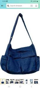 lot 13078 image: Simple large capacity denim shoulder bag crossbody bag messenger bag for men and women (Dark blue)