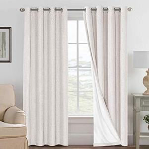 lot 13083 image: H.VERSAILTEX Ivory Blackout Curtains for Bedroom, Linen 100% Black Out Curtains Drapes Sliding Door Curtains, Textured Window Curtains Grommet, Energy Efficient Curtains White Liner, 2 Panels