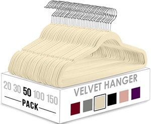 lot 13087 image: Utopia Home Premium Velvet Hangers 50 Pack - Non-Slip Clothes Hangers - Ivory Hangers - Suit Hangers with 360 Degree Rotatable Hook - Heavy Duty Coat Hangers