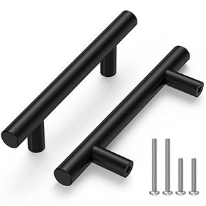 lot 13093 image: TICONN 30pcs 5 Cabinet Pulls, Stainless Steel Round Bar Handle for Kitchen Drawer Hardware with 3 Center-to-Center Mounting Hole (Matte Black)