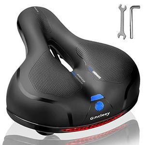 lot 13096 image: Gincleey Comfort Bike Seat for Women Men,Wide Bicycle Saddle Replacement Memory Foam Padded Soft Bike Cushion with Dual Shock Absorbing Universal Fit for IndoorOutdoor Bikes with Reflect