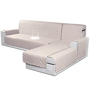 lot 13097 image: VANSOFY Sectional Couch Covers 100% Waterproof L Shaped Sofa Slipcover 3pcs Reversible Chaise Lounge Cover for Sectional Sofa Furniture Protector Cover for Pets Dog Cat(Large, Light Apricot)