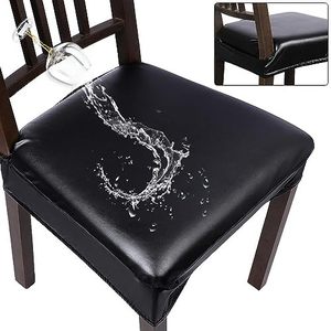 lot 13099 image: SearchI Waterproof PU Dining Chair Seat Covers Set of 6, Soft Removable Washable Seat Covers for Dining Chairs, Dining Room Seat Cover Protector (Rear-Covered, Black PU)