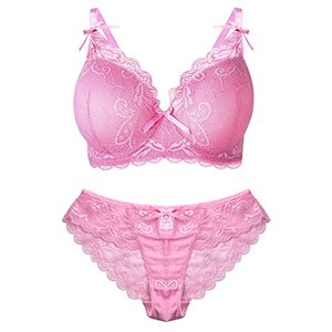 lot 13108 image: LA DEARCHUU Bra and Panty Set for Women Padded Bra Panties Set,Comfort Padded Underwire Bra Lift Up Add One Cup Matching Bra and Panties,42D Pink
