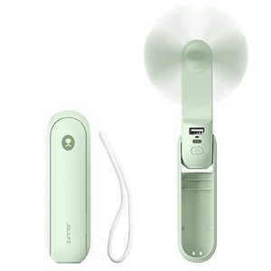 lot 13111 image: JISULIFE Portable Handheld Fan, Mini Pocket Small Battery Operated 14-21 hours, USB Rechargeable Foldable Quiet Personal with Power Bank, Flashlight for Indoor, Outdoor - Mint Green