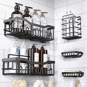 lot 13113 image: EUDELE Shower Caddy 5 Pack,Adhesive Shower Organizer for Bathroom Storage&Kitchen,No Drilling,Large Capacity,Rustproof Stainless Steel Bathroom Organizer,Bathroom Shower Shelves for Inside Shower Rack