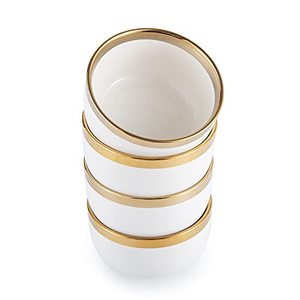 lot 13121 image: KeyChefLAB 4.3-Inch Porcelain Ceramic Bowl Set, WhiteEmerald Green with Gold Trim Round Serving Bowls for Pasta Salad Cereal Ramen Noodle Soup Ice Cream Bowls (Set of 4) (White)