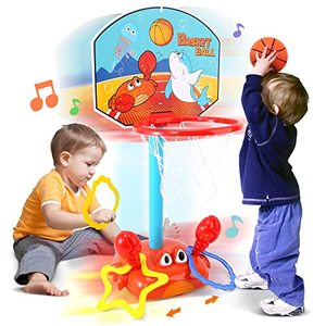 lot 13128 image: Toddler Basketball Hoop, 2 in 1 Sports Toy Set for Kids, Ring Toss Game with Music Sound, Baby Basketball Hoop for Indoor Play