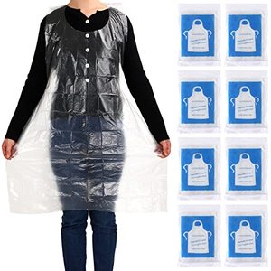 lot 13132 image: JULMELON Large Disposable Aprons 50 PCS 44 X 30 Clear Plastic Aprons Disposable Adults Painting Aprons Disposable Smocks for Adults Painting Cooking Picnic Party Etc