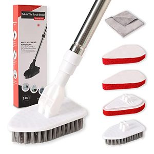 lot 13133 image: 2-in-1 Shower Scrubber for Cleaning with 46 Long Handle, Fixable Shower Cleaning Brush, Flexible Bathroom Scrubber for ShowerBathroom, Non Scratch Bathtub Scrubber with Microfiber Cloth by MAYKI