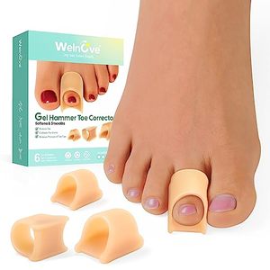 lot 13299 image: Welnove Hammertoe Corrector - 6 Pack Toe Splints - Soft Gel Toe Straighteners - Realign Bent, Curled, Crooked, Claw, Hammer Toes - Toe Corrector for Men and Women, 3 Different Sizes (Beige)