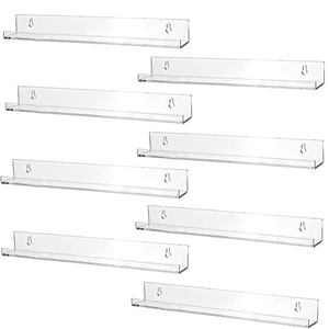 lot 13310 image: Sooyee 8 Pack 15 Inch Acrylic Invisible Kids Floating Bookshelf for Kids Room,Modern Picture Ledge Display Toy Storage Wall Shelf,Clear (8 Pack)