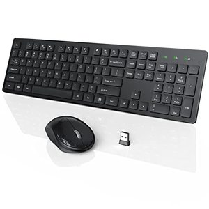 lot 13312 image: Wireless Keyboard and Mouse, WisFox USB Computer Keyboard with Silent Keys, Long Battery Life, 2.4GHz Full-Size Lag-Free Cordless Combo for PC Laptops Windows Mac Chrome OS (Black)