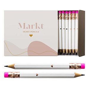 lot 13313 image: Mini Heart Pencils for Bridal Shower Games & Wedding Favors, Small White Pencils With Rose Gold Foil for Party Prizes or Gifts for Guests, Pre Sharpened Golf Pencils With Erasers (White)
