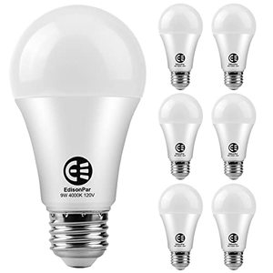 lot 13314 image: EdisonPar A19 6-Pack LED Light Bulbs, E26 Base 75W Equivalent 1000lumens 4000K Neutral Daylight, Cool White (CWF), Non-Dimmable 9W 15000Hrs Indoor UL