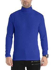lot 13317 image: Men Slim Fit Lightweight Long Sleeve Pullover Top Turtleneck T-Shirt(Royal Blue,L)