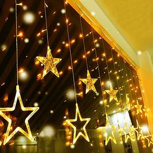 lot 13319 image: Quntis 12 Stars Curtain Christmas Lights - 138 LED Christmas Window Lights - 8 Mode Indoor LED Christmas Waterfall Lights Hanging Backdrop for Bedroom Wedding Party Wall Decoration, Warm White