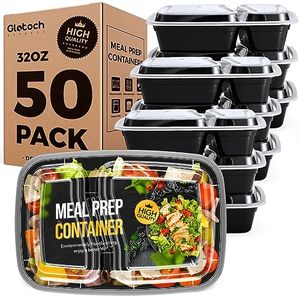lot 13324 image: Glotoch 50 Pack 32oz 2 Compartment Meal Prep Container Microwave Safe, Food Prep Containers With Lids For LunchDeliTakeoutLeftover, BPA-Free Freezer & Dishwasher Safe, Black