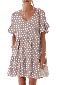lot 13330 image: nclook Womens Summer Casual Dress Sweet & Cute V-Neck Mini Dress with Pocket Short Sleevele Ruffle Dress. Large