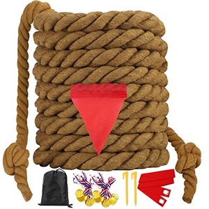 lot 13331 image: Outdoor Games Tug of War Rope for Kids and Adults, Field Day Family Reunion Birthday Party Games, Camping Picnic Games, Outside Yard Lawn Carnival Games, Fun for Team Building Activities, 20FT, Brown