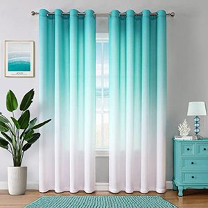 lot 13335 image: WUBODTI Teal Curtains for Living Room Bedroom 84 Inch Length 2 Panels, Turquoise and White Ombre Room Darkening Privacy Grommet Textured Gradient Curtains for Dining Room Sliding Door, 52 x 84 Inch