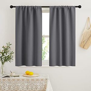 lot 13340 image: RYB HOME Mini Curtains for Small Window, Blackout Privacy Short Curtains Drapes Energy Efficient Shades for RV Camper Cafe Bathroom, W29 x L45 inches, Set of 2, Grey