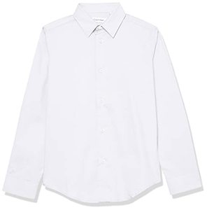 lot 13341 image: Calvin Klein Boys Big Long Sleeve Slim Fit Dress Shirt, Style with Buttoned Cuffs & Shirttail Hem, White, 8