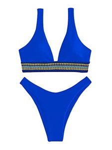 lot 13342 image: SOLY HUX Womens Floral Print Spaghetti Strap Bikini Bathing Suit 2 Piece Swimsuits Royal Blue Printed S