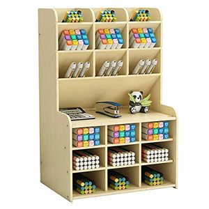 lot 13360 image: janebeauties Wooden Pencil Holder, Pen Organizer for Desk with 18 Compartments, Multi-Functional DIY Pencil Organizer, Desktop Stationary Art Supplies Storage, Easy Assembly(White Maple)