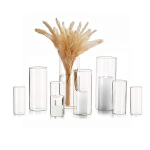 lot 13363 image: Cylinder Vase Bulk Clear Esmiome - Cylinder Vases for Centerpieces 2 Sets (8Pcs) Hurricane Floating Candle Holder, Glass Vases for Flowers, Decorative Centerpiece for Wedding, 46810(High)