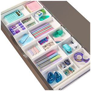 lot 13364 image: STORi Remix 6 Piece Drawer Organizer Set  Cloud White  Makeup & Vanity Storage Bins & Office Desk Drawer Dividers