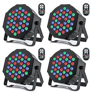 lot 13367 image: Par Lights, 36LED Stage Lights with Remote & DMX Controlled Sound Activated Uplights, 36x2W RGB 7 Channel DMX Light for Wedding, Party, Concert, Festival-4 Packs