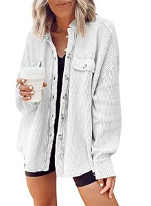 lot 13383 image: chouyatou Womens Loose Fit Batwing Sleeve Waffle Knit Button Down Shirt Shacket Tops (Small, White)