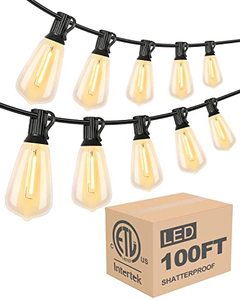 lot 13388 image: Lightdot 100FT Outdoor String Lights, LED Bistro String Lights with Shatterproof ST38 Vintage Bulbs, 2200K Dimmable, Waterproof Hanging Lights for Porch, Deck, Garden, Backyard, Balcony