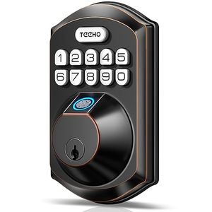 lot 13391 image: TEEHO TE002 Fingerprint Door Lock - Keyless Entry Door Lock with Keypad - Electronic Deadbolt Keyed Entry - Front Door Lock - Combination Door Lock - Easy Installation - Oil-Rubbed Bronze