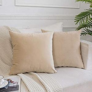 lot 13394 image: JUSPURBET Khaki Velvet Throw Pillow Covers 22x22 Set of 2,Decorative Soft Solid Cushion Cases for Couch Sofa Bed