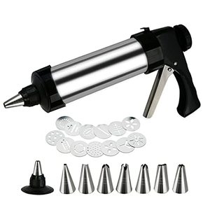 lot 13395 image: Suuker Cookie Press Gun Set,Stainless Steel Icing Decoration Press Gun Kit with 13 Discs and 8 Icing Tips for Home DIY,Biscuit Maker and Decoration,Black
