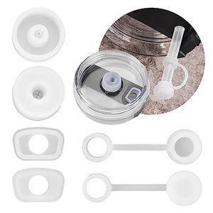lot 13398 image: Hmdivor 6PCS Silicone Spill Stopper Set for 1.0 3040oz Stanley Cup, Including 2 Straw Cover, 1 Rectangle Spill Stopper Stanley Cup Accessories (white)