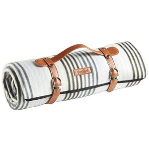 lot 13401 image: VonShef Picnic Blanket - Large 58 x 71 Soft Waterproof Folding Picnic Blanket for Outdoor Picnics, Beach, Camping - Gray Striped Pattern