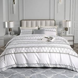 lot 13409 image: Tokokimo Duvet Cover Set King Size, 3 Pc White Soft Boho Aztec Bohemian Bedding Duvet Cover Sets with Zipper Closure Corner Ties