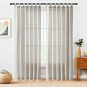lot 13416 image: jinchan Linen Curtains 84 Inches Long for Living Room Grey Striped Curtains Farmhouse Ticking Stripe Curtains Bedroom Country Rustic Window Pinstripe Print Curtains Tab Top 2 Panels Grey on Flax