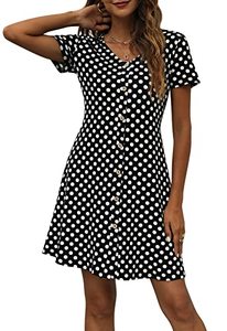 lot 13417 image: Manydress Womens Summer Casual T Shirt Dresses Short Sleeve Button Down Swing Dress with Pockets MY035 (XL, Black Dot)
