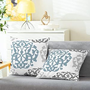 lot 13418 image: CaliTime Throw Pillow Cases Pack of 2 Cozy Fleece Two-Tone Floral Compass Geometric Decorative Cushion Covers for Couch Bed Sofa Farmhouse Decoration 22 X 22 Inches Smoke Blue Grey
