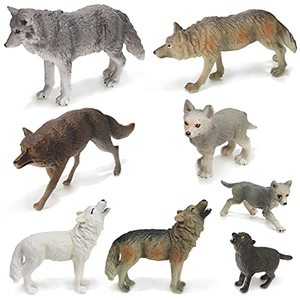 lot 13419 image: 8 Pieces Wolves Figurines Wolf Animal Toy Wolf Cake Toppers for Kids Realistic Woodland Party Supplies for Boys and Girls, 8 Styles